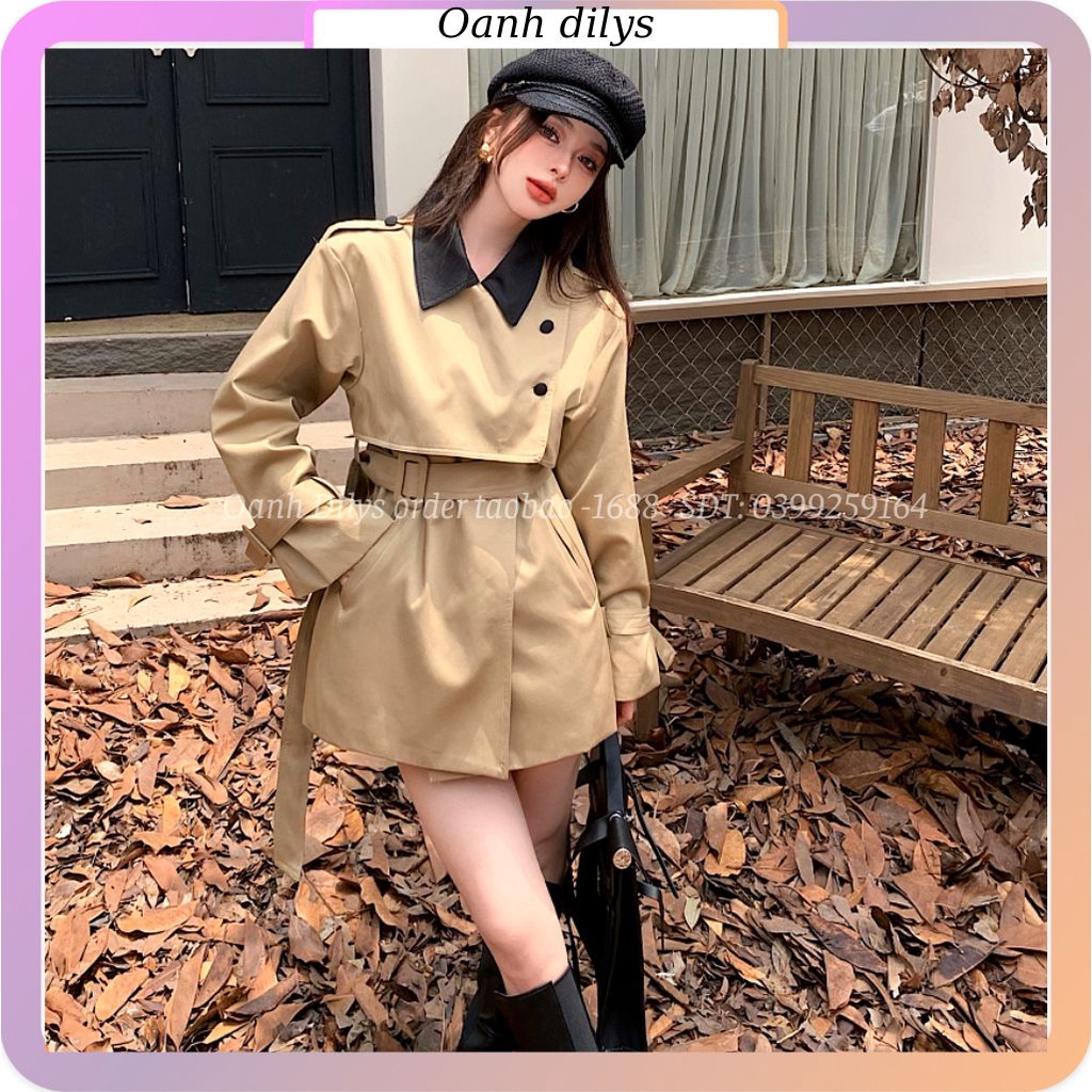 Áo khoác mangto dáng ngắn, áo măng tô nữ màu nâu dáng ngắn hàng order cao cấp Taobao nhà Oanhdilys