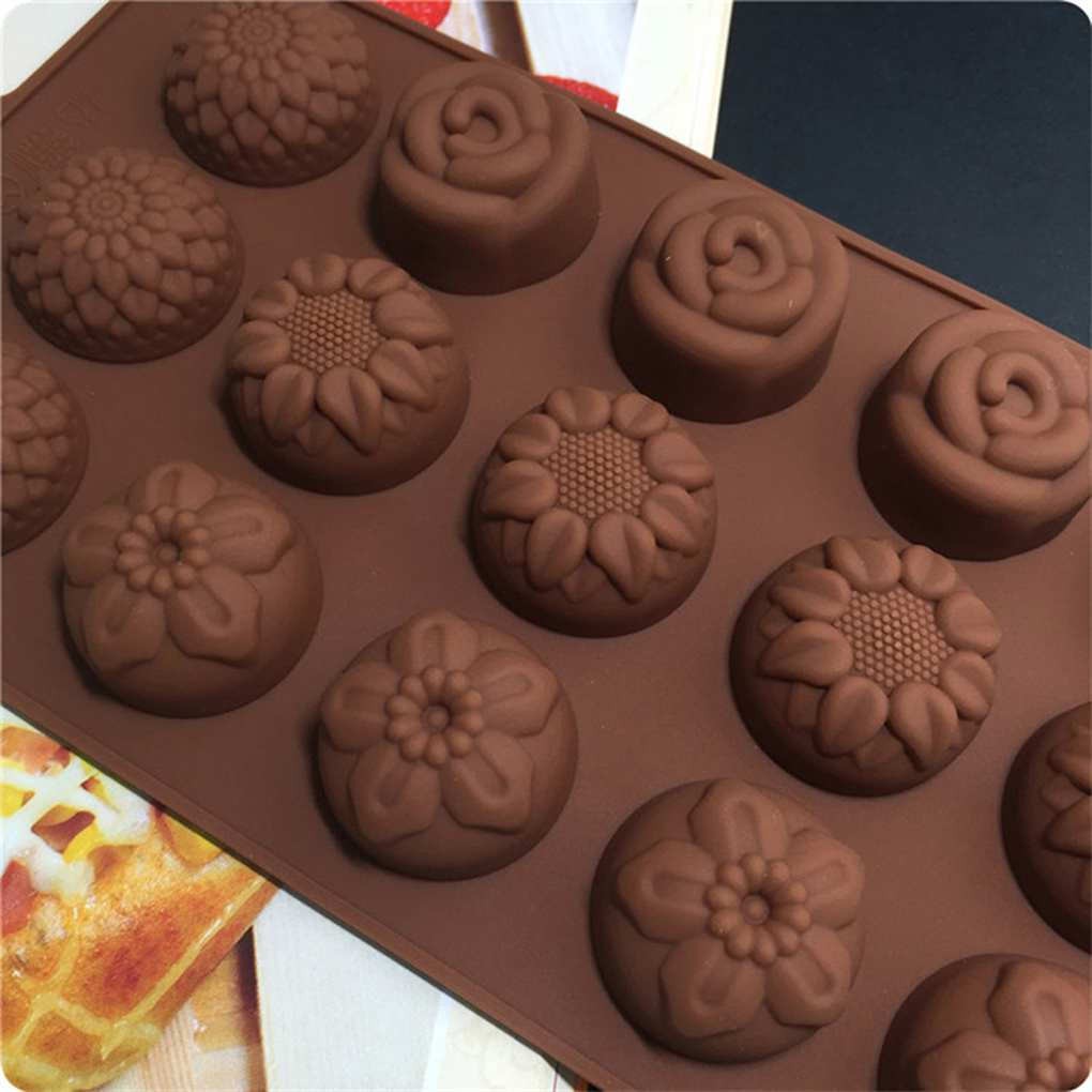 15 Grid Flower Silicone Mold Floral Fondant Chocolate Fudge Cake Mould Sugarcraft Baking Mold  Kitchentool