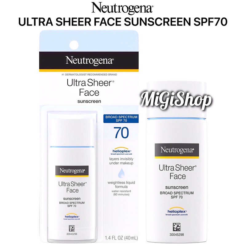 [Hàng Mỹ] Kem Chống Nắng Cho Da Mặt Neutrogena Ultra Sheer Face Sunscreen SPF70 40ml