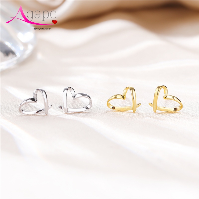 Khuyên tai bạc nữ trái tim đan chéo, bông tai bạc trái tim Agape