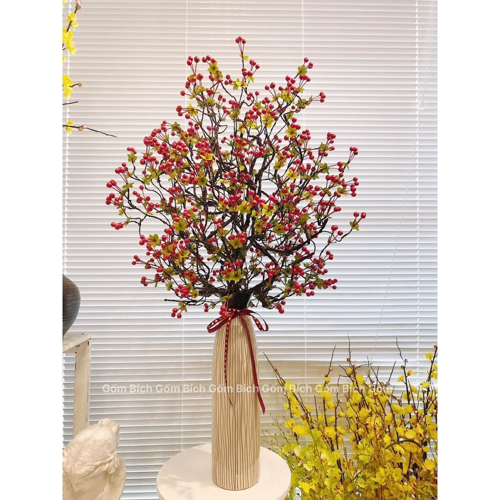 Bình Hoa Lọ Hoa Dáng Chai Thắt Decor Nội Thất Đẹp Gốm Sứ Bát Tràng - Gốm Bích