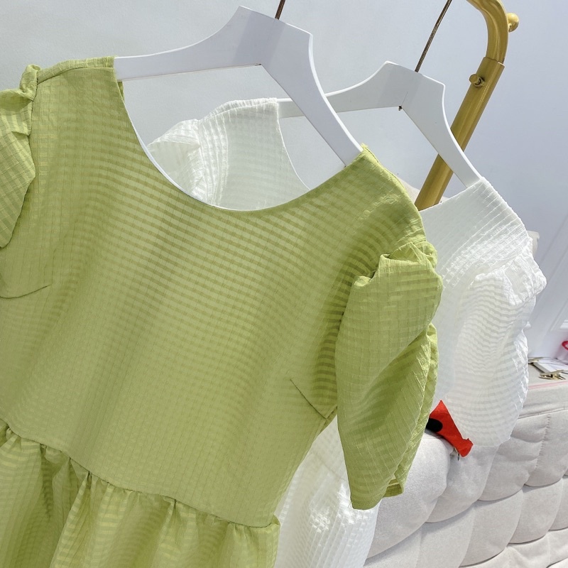 [ 𝐅𝐑𝐄𝐄 𝐒𝐇𝐈𝐏 ] VÁY CỔ TRÒN TAY BỒNG• CHẤT XỐP KẺ CHUẨN MẪU CÓ 2 MÀU ĐẸP LẮM Ạ