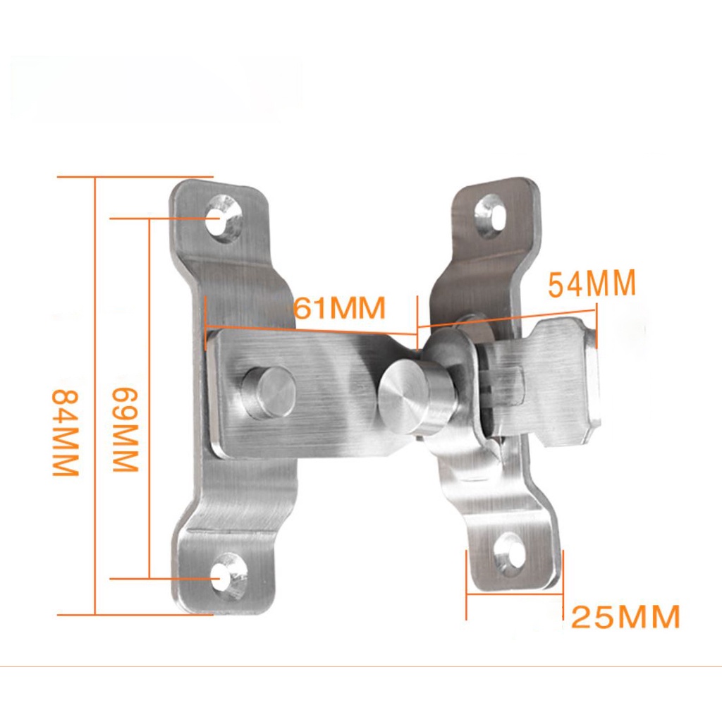 Chốt Khóa Cài Cửa Góc Vuông 90 Độ KUNBE Bằng Thép Không Gỉ, Loại To Có Chốt Cố Định Thanh Gạt