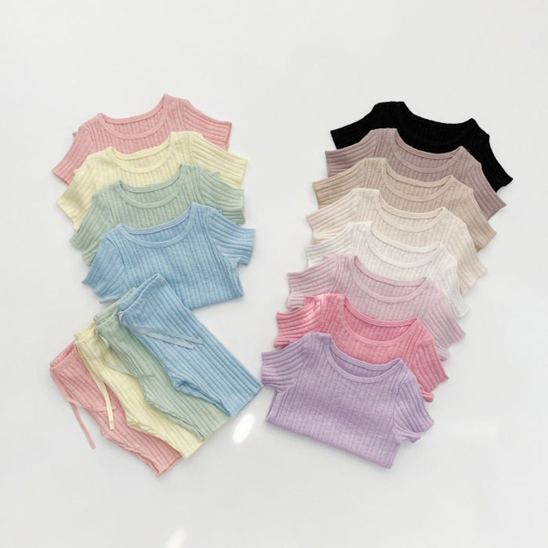 Bộ Đồ Mặc Nhà Tay Ngắn Màu Kẹo Tươi Mới Phong Cách Hàn Quốc Thời Trang Mùa Hè Cho Bé