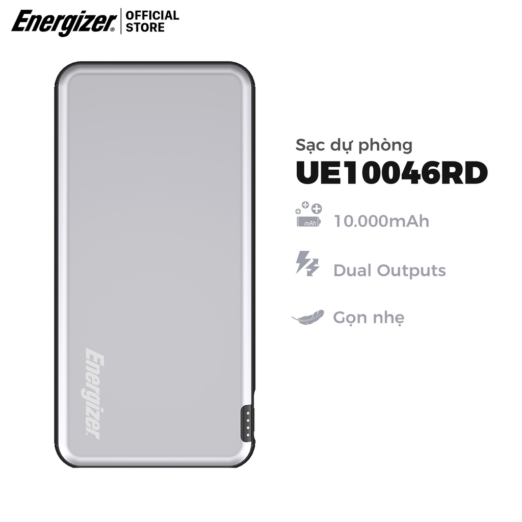 Pin dự phòng Energizer Chiến Binh II 10000mAh UE10046 - thiết kế gọn nhẹ, tích hợp 2 cổng output tiện lợi