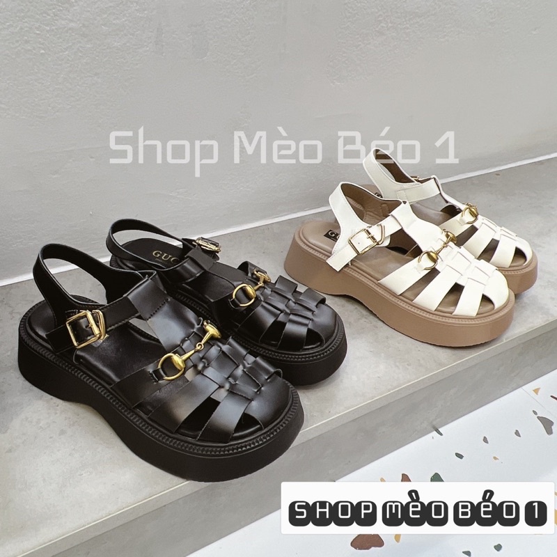 Sandal giọ gc da mềm khoá ngang mũi tròn fullbox