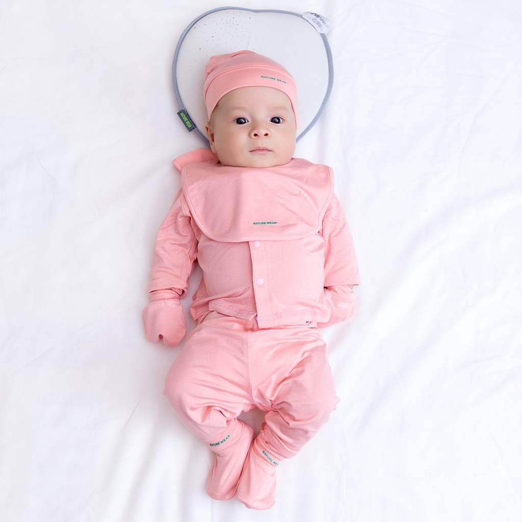 Bộ sơ sinh dài cài giữa kẻ bamboo cotton tặng kèm bao tay và yếm cho bé yêu