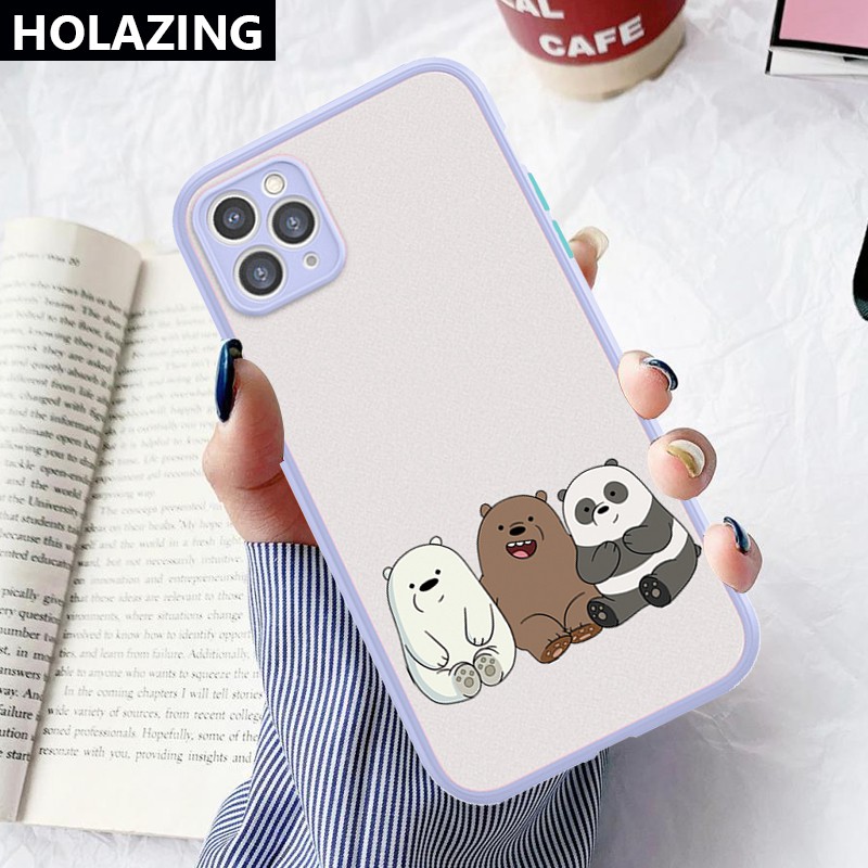 Lens Protective Case iPhone 12 Mini 11 Pro Max iPhone XS Max XR SE 2020 8 Plus 7 6S vỏ điện thoại We Bare Bears Matte Scrub PC Hard Cover Anti-Scrach Shockproof