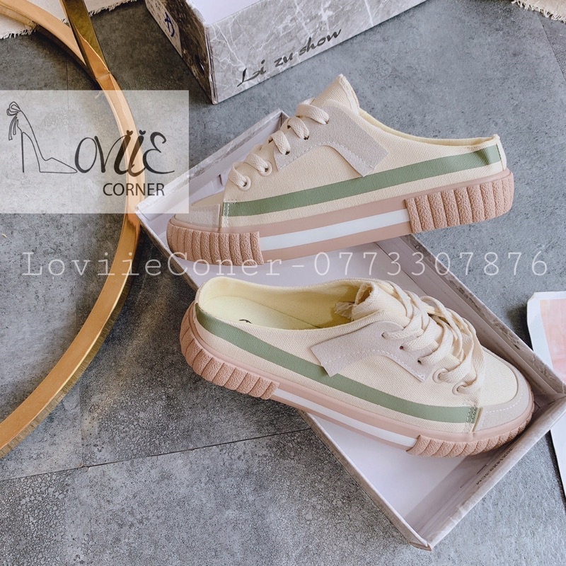 SỤC BATA LOVIIECORNER - GIÀY ĐẠP GÓT THỂ THAO TRẮNG TRƠN NỮ THỜI TRANG VẢI ĐỘN ĐẾ  B200821