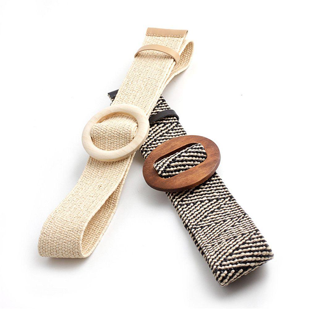 Thắt Lưng Bện Dây Cói Khóa Gỗ Phong Cách Bohemian Dành Cho Nữ