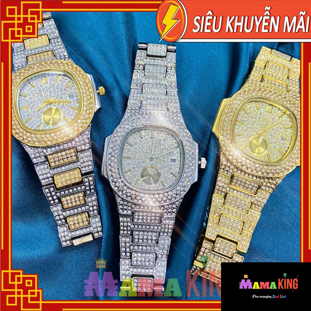 ĐỒNG HỒ ĐÍNH ĐÁ MẶT 40MM THÉP KHÔNG GỈ CÓ CHỐNG NƯỚC BY MAMA KING