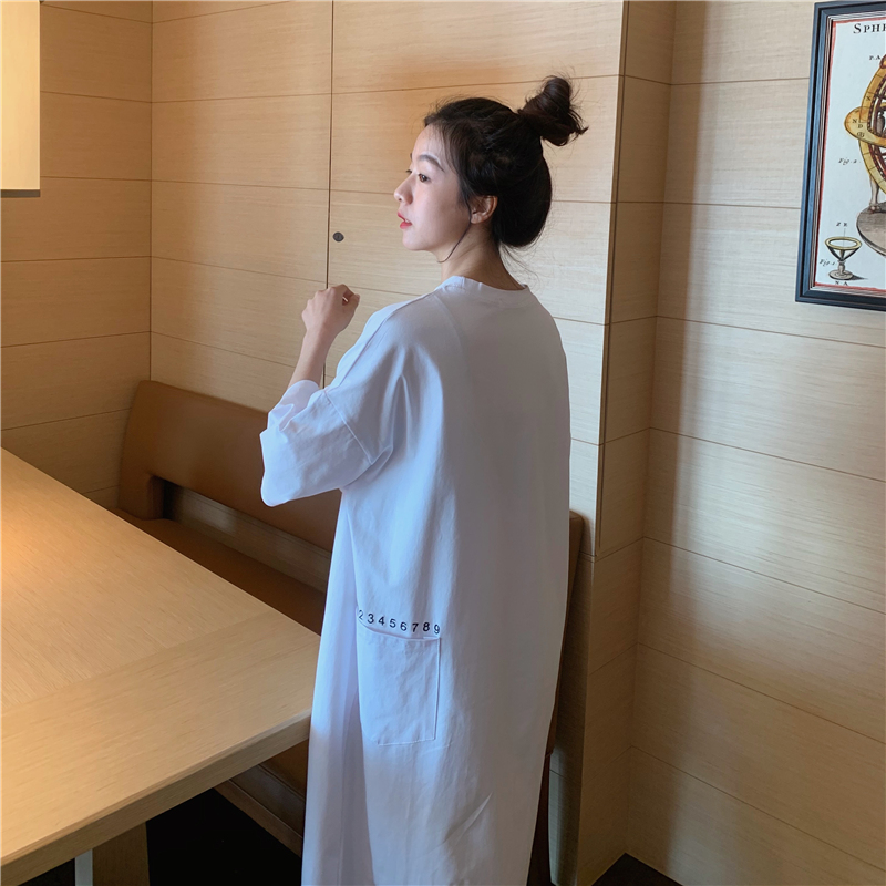 Đầm thun SUXI tay ngắn thêu họa tiết chữ cái phong cách Hàn Quốc thời trang dành cho nữ