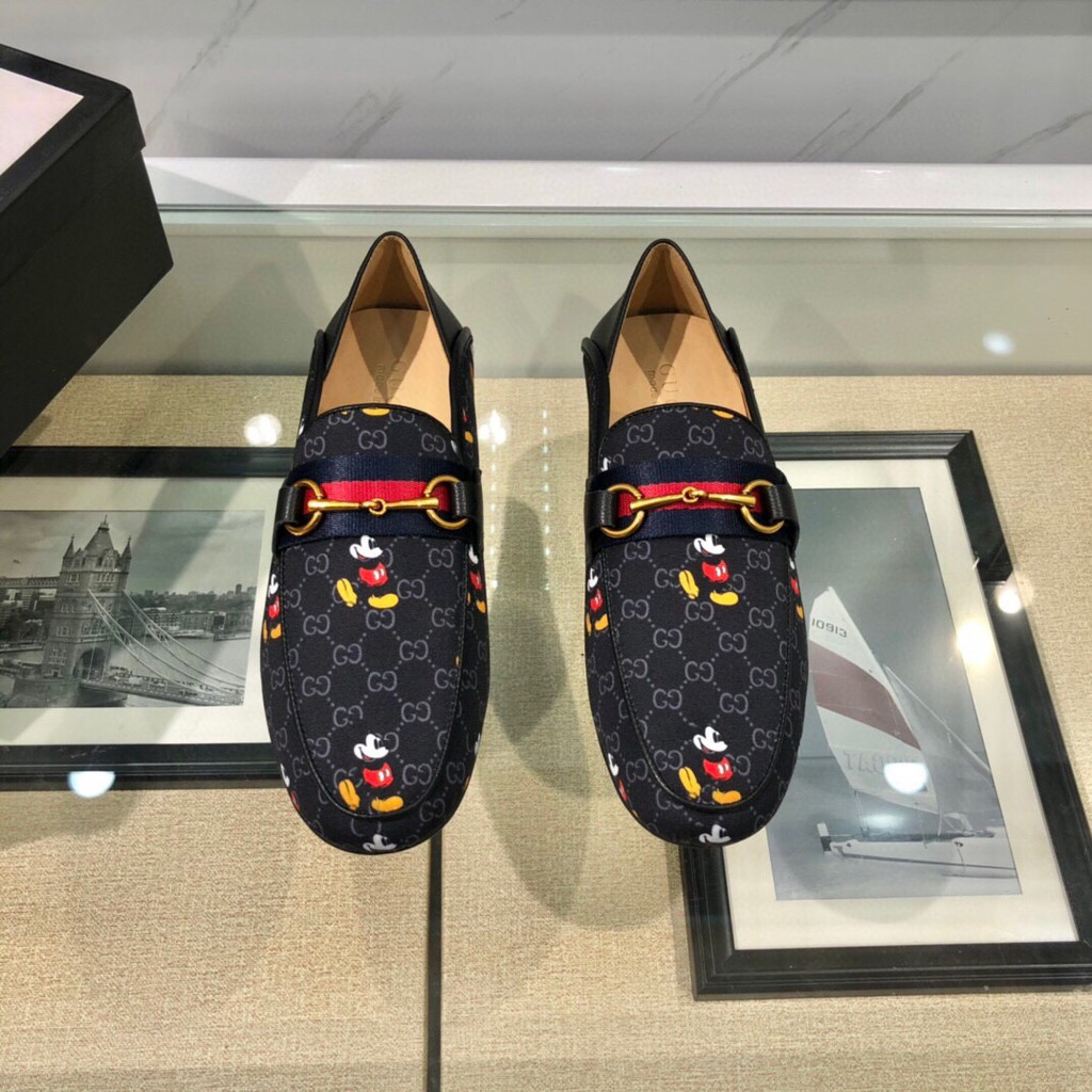 Giày lười thời trang nam GUCCI GG GC da thật trang trí mickey trẻ trung