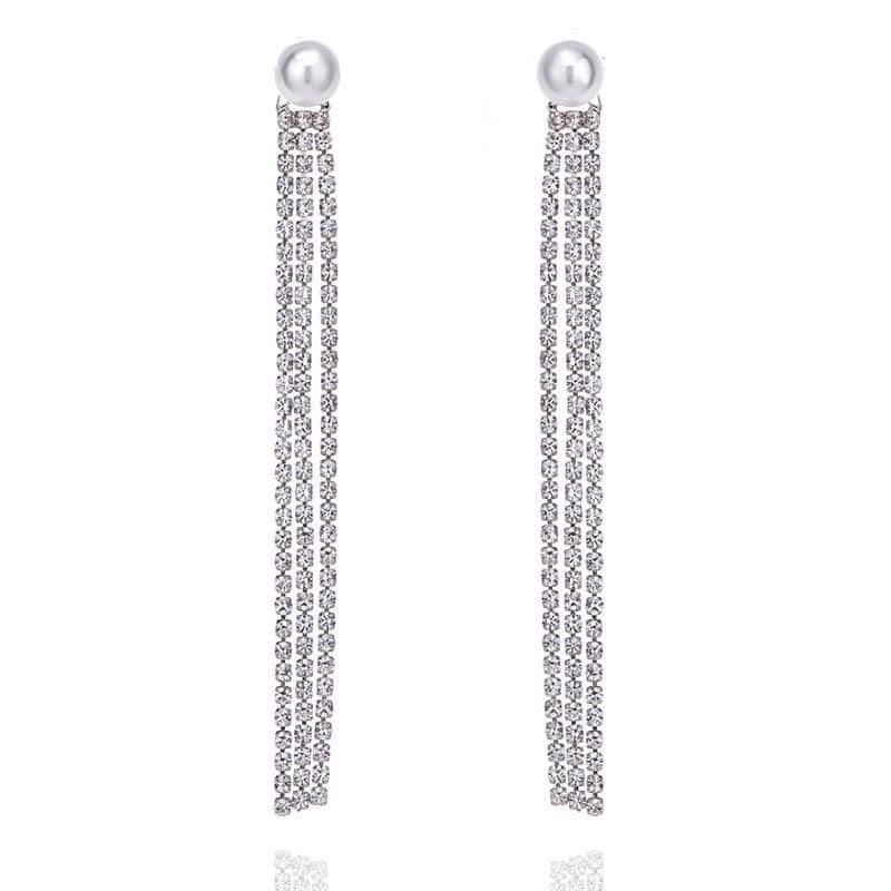 bông tai tua rua dài đính đá, khuyên tai 3 sợi dây dài cá tính