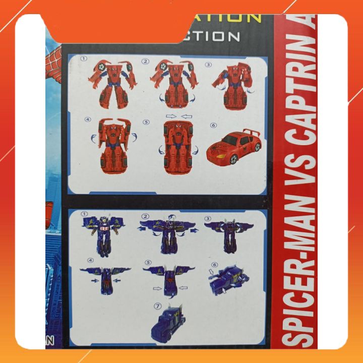 Đồ chơi lắp ghép biến hình ô tô robot siêu anh hùng 8881-2 Spider man và đội trưởng Mỹ Captain America