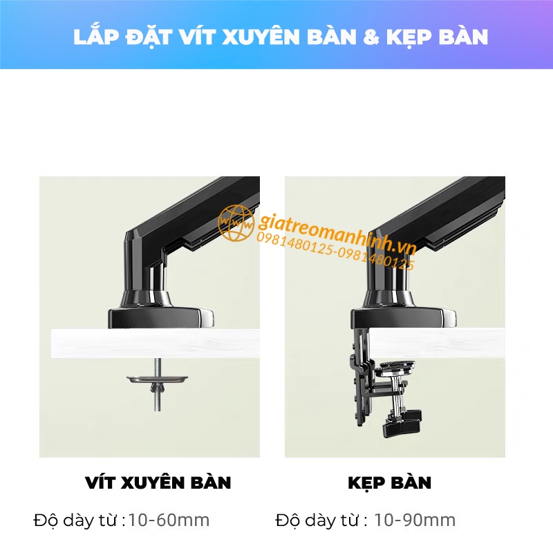 Giá Treo Màn Hình NB-F160 17 - 27 Inch Kèm Kẹp Đỡ Laptop FP2 Chính Hãng NB - Combo Sản Phẩm