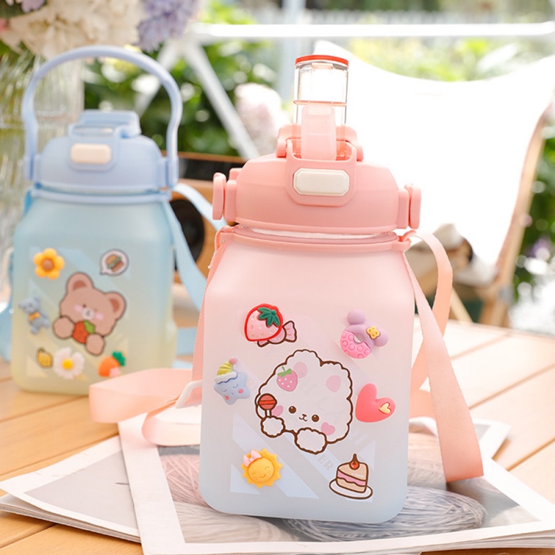 Bình Nước 1200ML Kèm Ống Hút Dung Tích Lớn Phong Cách Hàn Quốc Dễ Thương