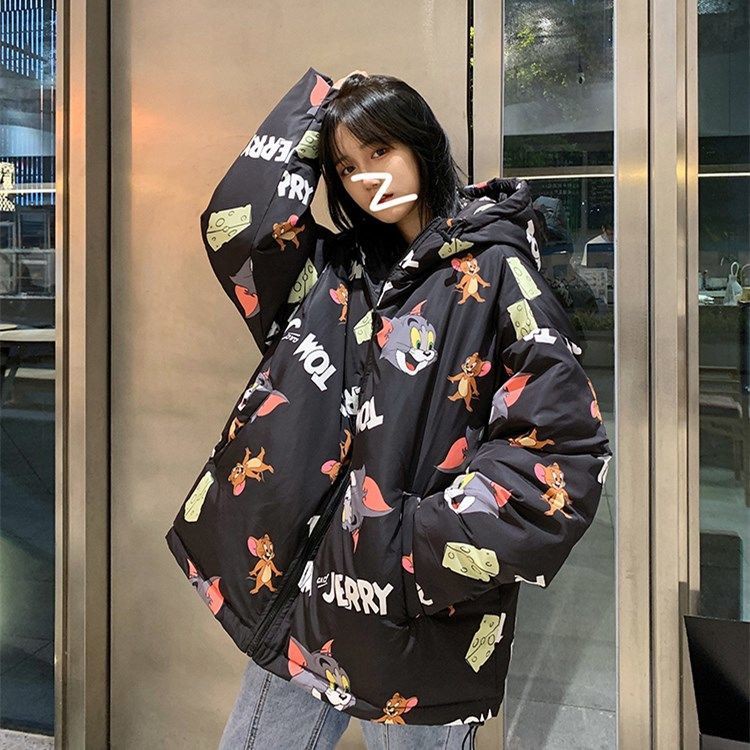 Áo khoác cotton dáng rộng phong cách Hàn Quốc thời trang mùa đông cho nữ