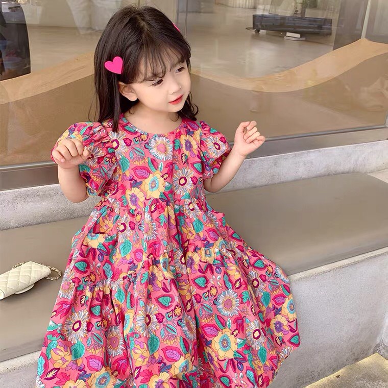 Đầm Cho Bé Gái Hml (12-42KG) Thô Hoa Tím Mềm Mát, Váy Bé Gái Sai Đại Từ 1-10 Tuổi Mã A27