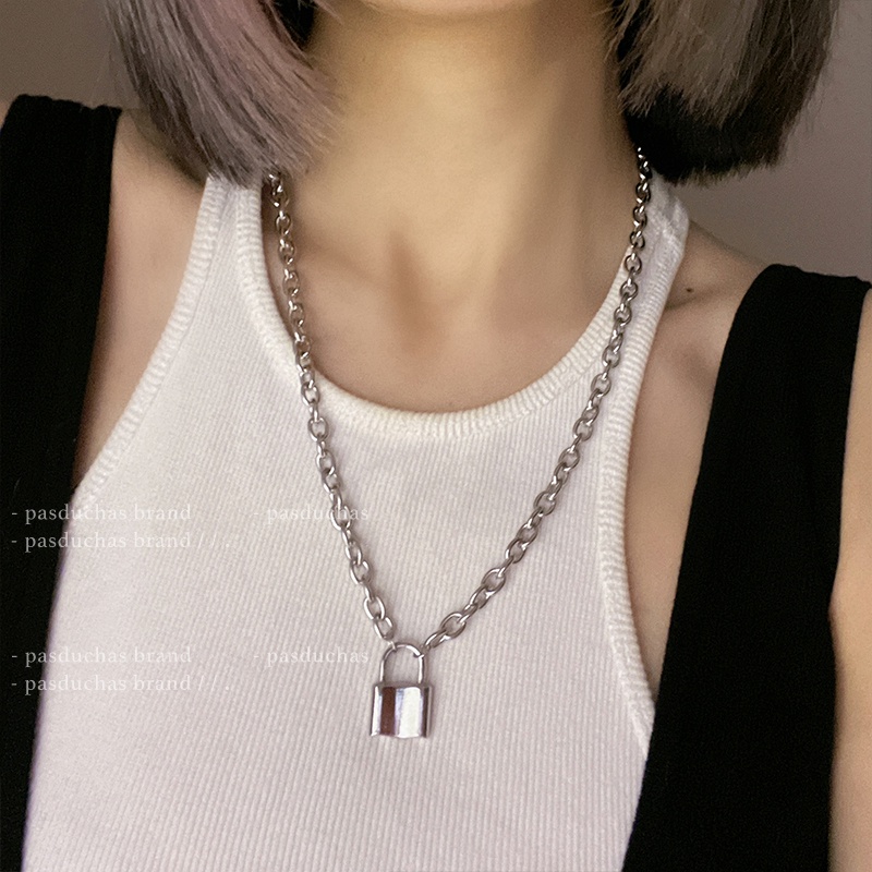 Vòng cổ Dài Mặt Hình Ổ Khóa Phong Cách Đường Phố hip hop Cá Tính