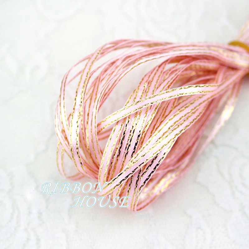 Dây ruy băng satin viền vàng 1/8 inch 3mm 40m /lô