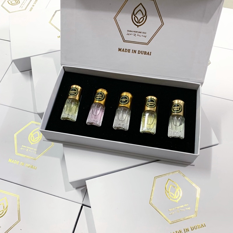 Set 5 chai tinh dầu nước hoa Dubai hàng chuẩn mùi hương đa dạng lưu hương lâu kèm hộp
