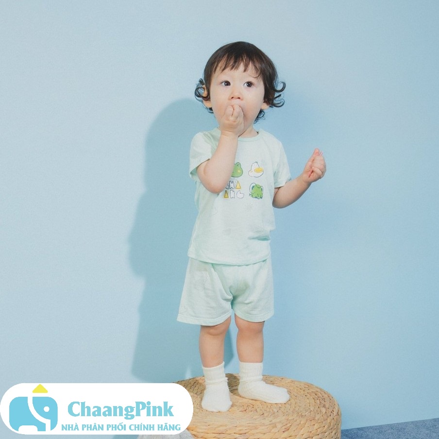 Chaang Bộ cộc tay cúc vai sơ sinh Lake xanh vân chìm
