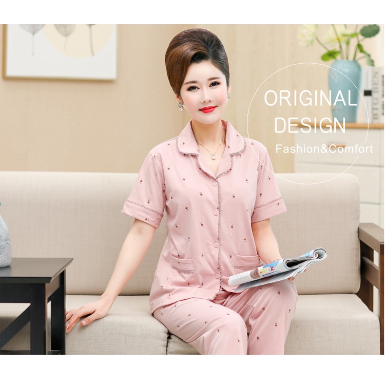 Bộ Đồ Ngủ Cotton Tay Ngắn Thời Trang Cho Nữ Trung Niên | BigBuy360 - bigbuy360.vn