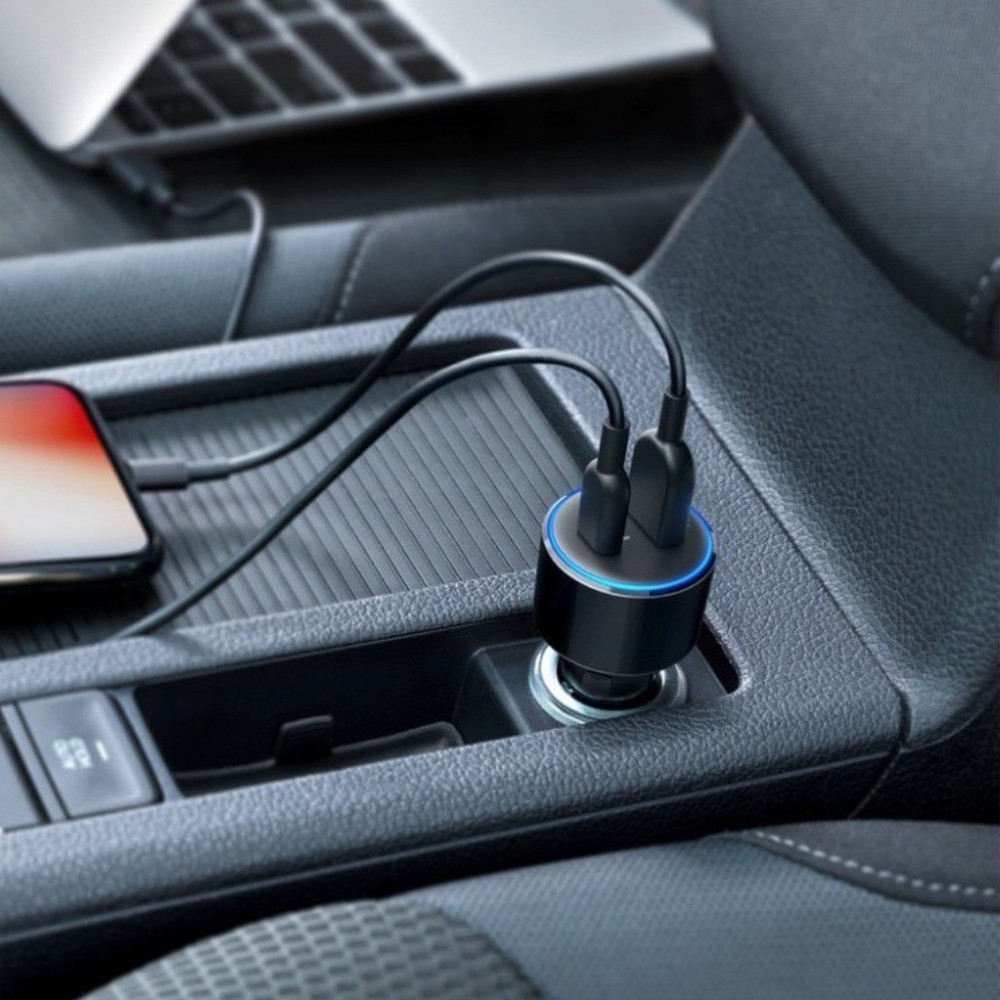 Tẩu sạc xe hơi hai cổng USB 3.1 màn hình LCV hiển thị điện áp TIME HOME