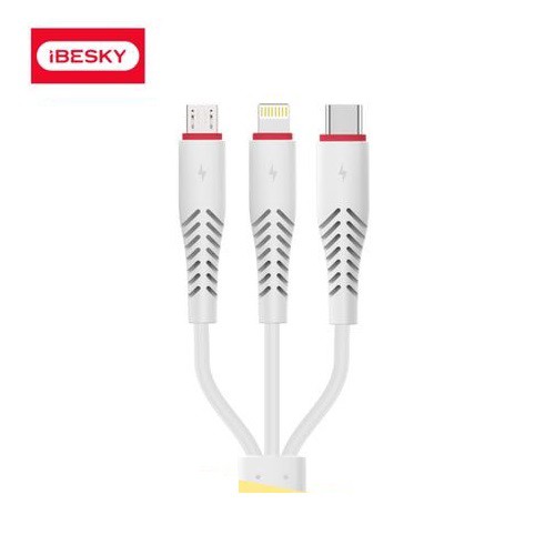 Cáp sạc 3 đầu iBesky LS22 2.1A dài 1.2m - MicroUSB/Lightning/TypeC