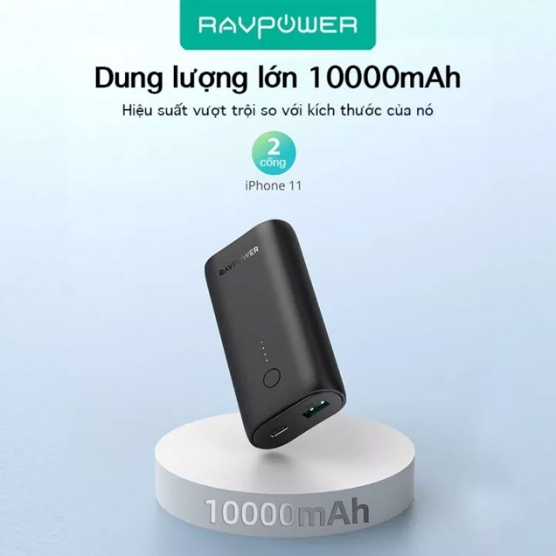 😍 Lõi PIN LG21700 😍Sạc dự phòng 10000mAh hỗ trợ sạc nhanh PD QC 3.0 18W RAVPower RP-PB205