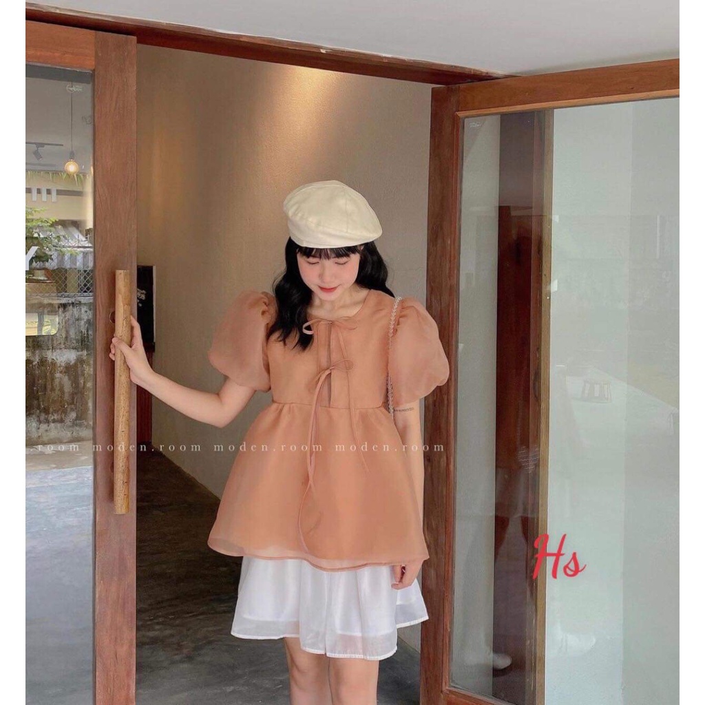 [FREESHIP, MẪU MỚI] VÁY, ĐẦM BUỘC DÂY NGỰC ÁO BABY DOLL CHẤT TƠ KÍNH HAI MÀU TRẮNG CAM XINH LUNG LINH  DỊU DÀNG NỮ TÍNH