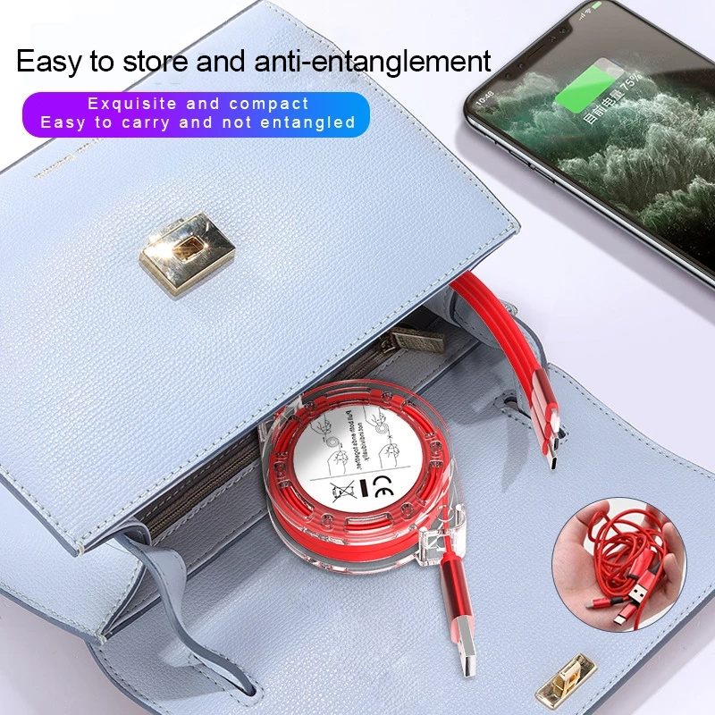 Dây cáp sạc nhanh 3 trong 1 5V-2.4A type-C thích hợp cho Android Iphone