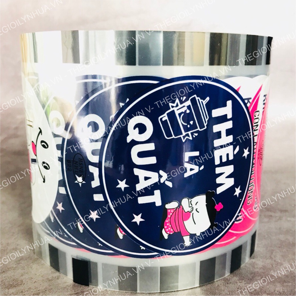 Màng dập cốc, cuộn màng ép 2400 logo dập cốc nhựa PP từ 300ml đến 700ml in sẵn có 4 logo/cuộn mã 822