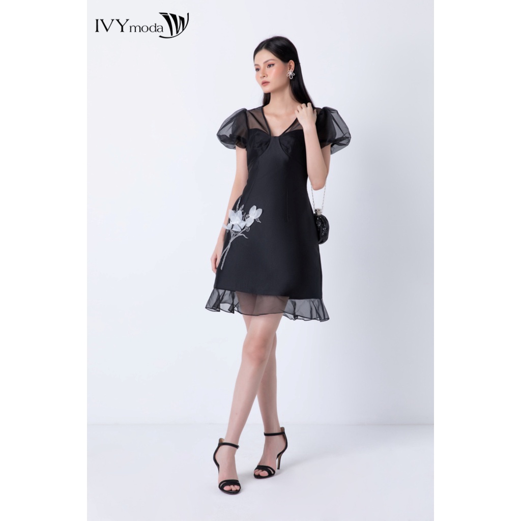 Đầm ôm vải Taffela phối lưới IVY moda MS 45S2578