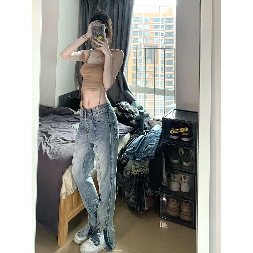 Quần Jean Xẻ Tà Cao Ống Loe Ôm Dáng Phong Cách Đường Phố Cá Tính Cho Nam Và Nữ