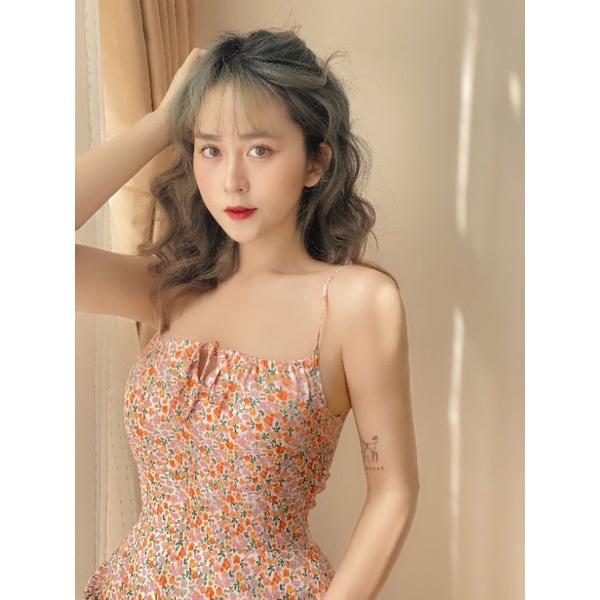 Váy hai dây hoa nhí cam rút dây ngực Mandarine dress | BigBuy360 - bigbuy360.vn