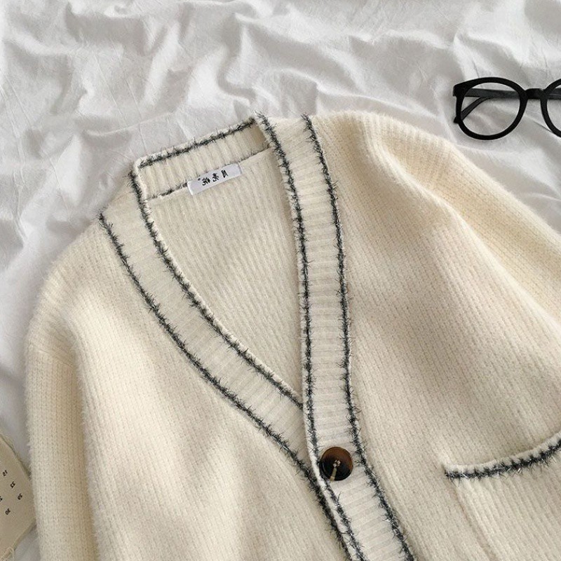 Hàng Sẵn_Áo khoác len lụa viền bạc áo len cardigan
