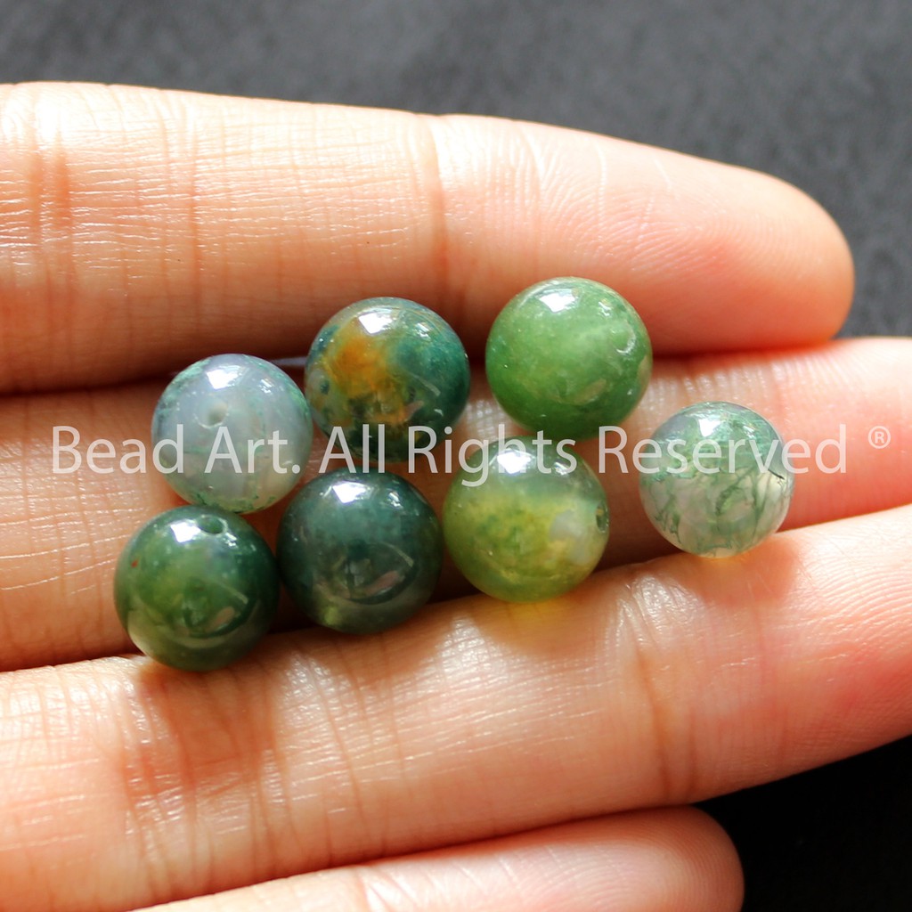 [1 Hạt] Moss Agate Xanh Lá 8MM, Hoả, Mộc, Phối Vòng Tay Phong Thuỷ, Chuỗi Hạt S30 - Bead Art (1)