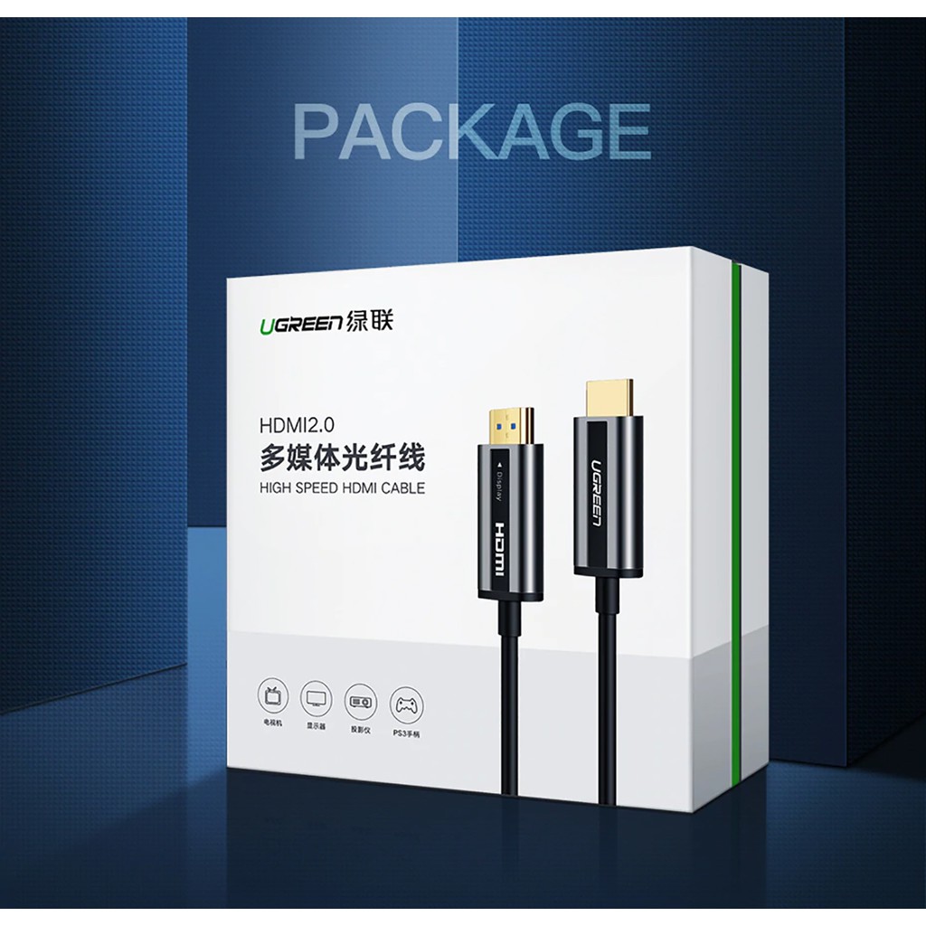 Cáp HDMI 2.0 4K*60Hz Sợi Quang Cao Cấp UGREEN HD132 Chính Hãng - 15M, 20M, 30M, 40M ... 100M