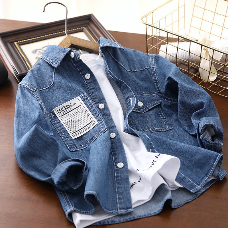 Áo Sơ Mi denim Tay Dài Thời Trang Xuân Thu Dành Cho Bé Trai 2022