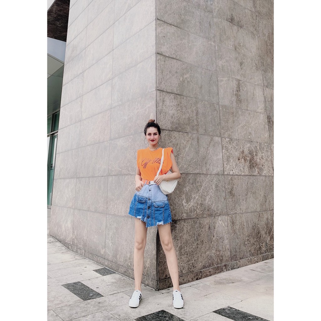 [Mã HUONGZOZO giảm 10K cho đơn 299K] Quần váy jeans rách nhẹ dáng chữ A lưng cao nắp loang màu V0115