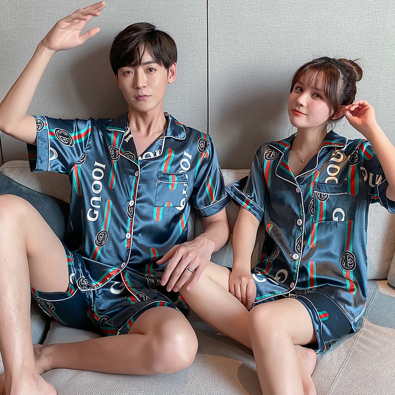Bộ Đồ Ngủ Tay Ngắn Vải Lụa Satin Mềm Chất Lượng Cao Cỡ Lớn M-5XL Cho Nam Nữ