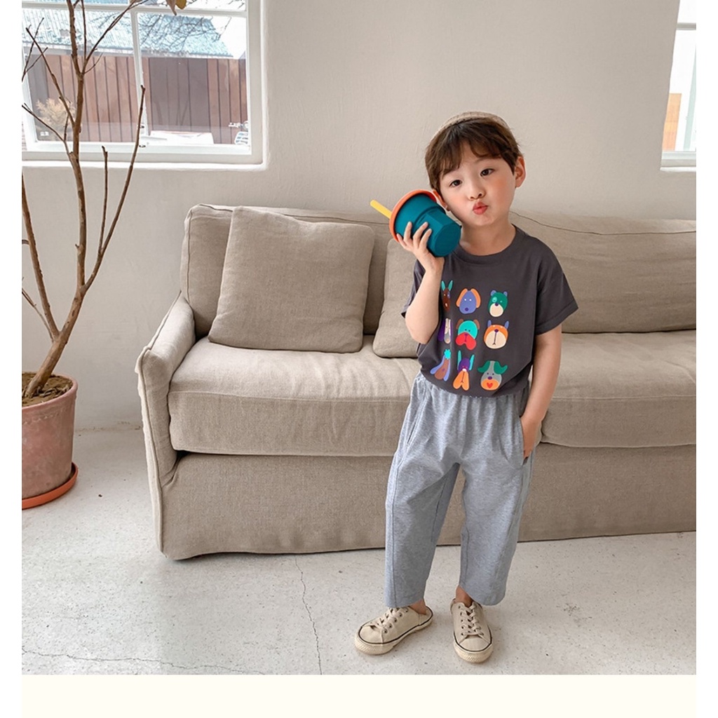 2022☀ Áo Thun Tay Ngắn In Hoạt Hình Động Vật Kiểu Hàn Quốc Thời Trang Mùa Hè Cho Bé Trai