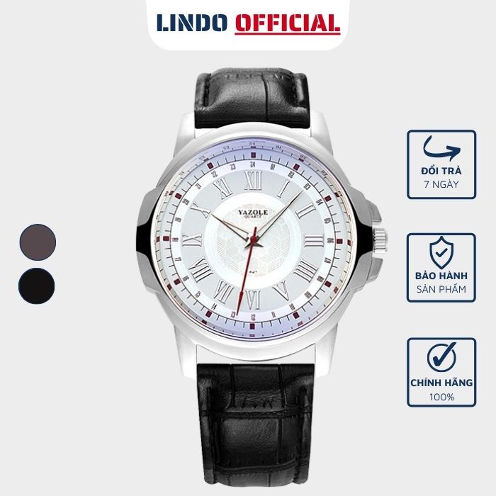 Đồng hồ nam dây da chính hãng YAZOLE Y421 cao cấp sang trọng thời trang giá rẻ mặt tròn LINDO