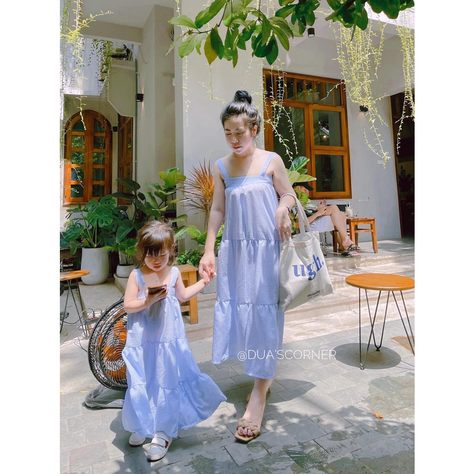 ĐẦM MAXI 2 DÂY MÀU XANH SIÊU XINH CHO MẸ VÀ BÉ - ĐẦM MẸ 13657 - BIGBABY SHOP