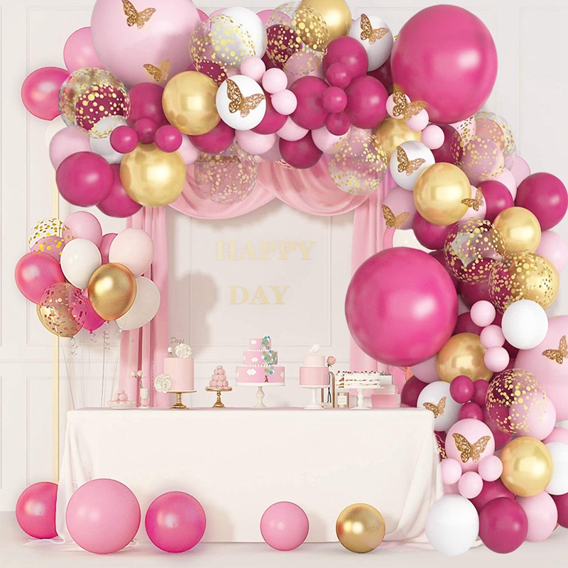 1 Set Bong Bóng Trang Trí Tiệc Sinh Nhật Màu Hồng/Tím/Vàng Hồng Họa Tiết Bươm Bướm Dễ Thương