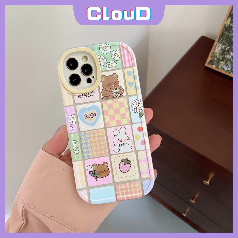 Ốp Điện Thoại TPU Kẻ Sọc Caro In Thỏ Gấu Cho iPhone 11 13 12 Pro MAX 7plus 8plus SE 2020 7 8 6 6s Plus XR X XS MAX