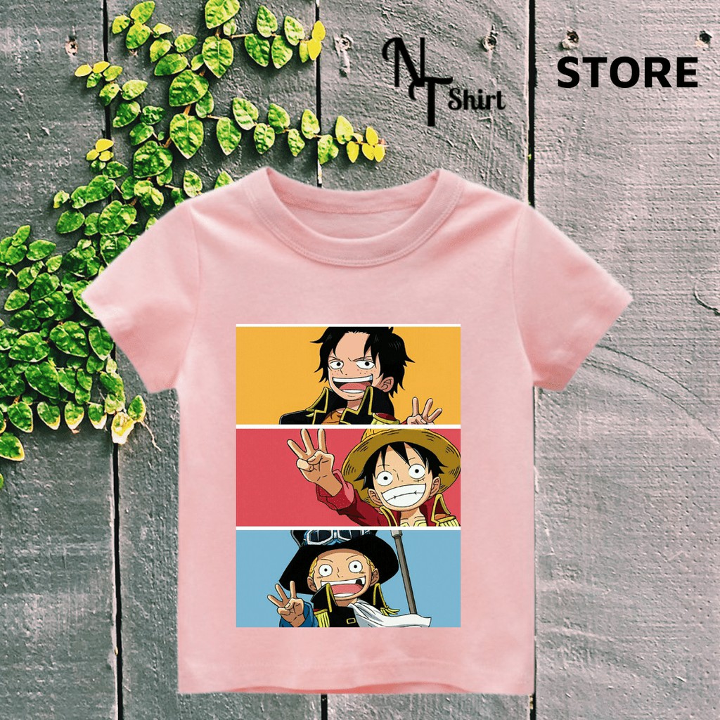 Áo thun trẻ em in hình Chibi LUFFY ACE SABO One Piece, Áo cotton mặc mát thoải mái NTShirt