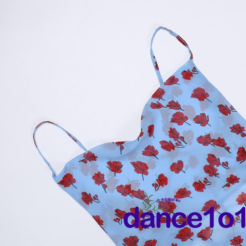 Áo Yếm Hở Lưng In Hoa Màu Xanh Dương Dùng Múa 1O1- Thời Trang Cho Nữ